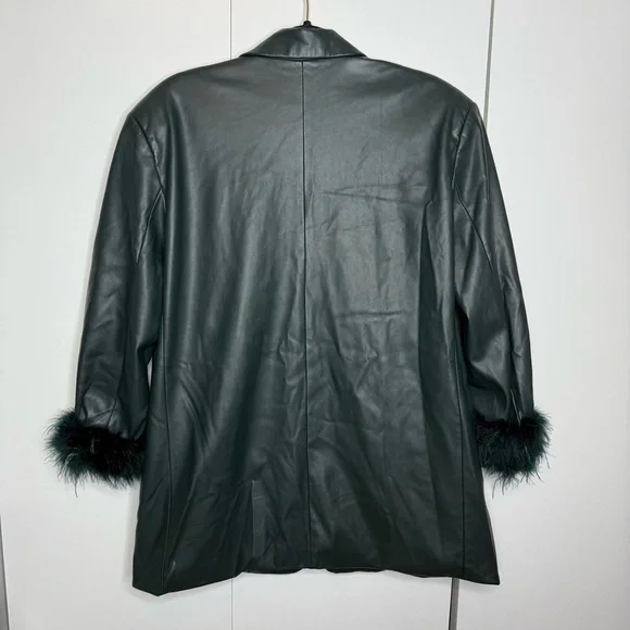 Lamarque Galia Blazer Dress Jacket Feather Trim Dark Jade XS/S - Picture 6 of 10